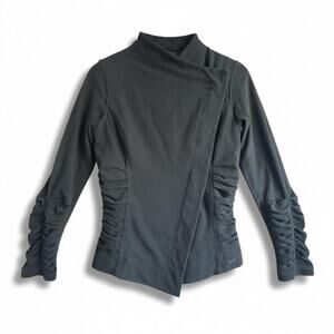 Lululemon Solace Ruched Jacket Black Sz 6 Asymmetril Moto Zip Stretch Athleisure